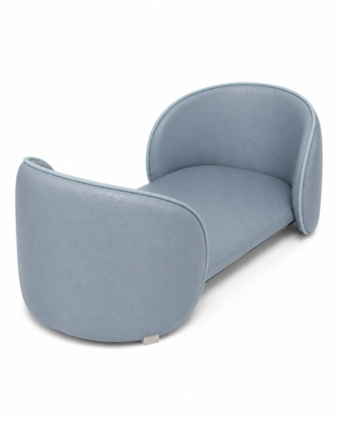 Henry Pet Sofa Bed in Powder Blue angled view showing curved bolsters and wipe-clean texture